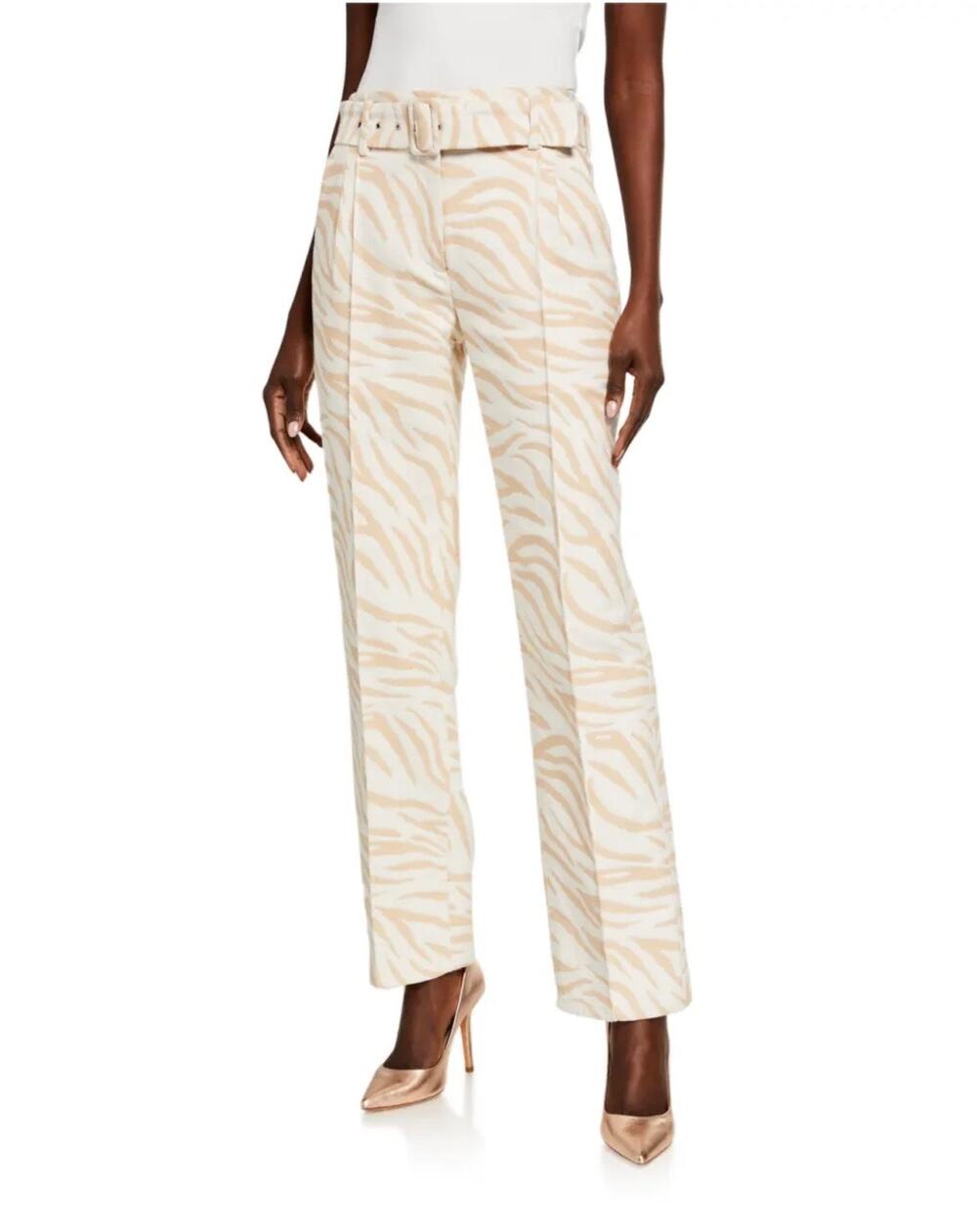 NWT $1150 LAPOINTE Cream & Tan Zebra Print Cotton Virgin Wool Trouser Pant